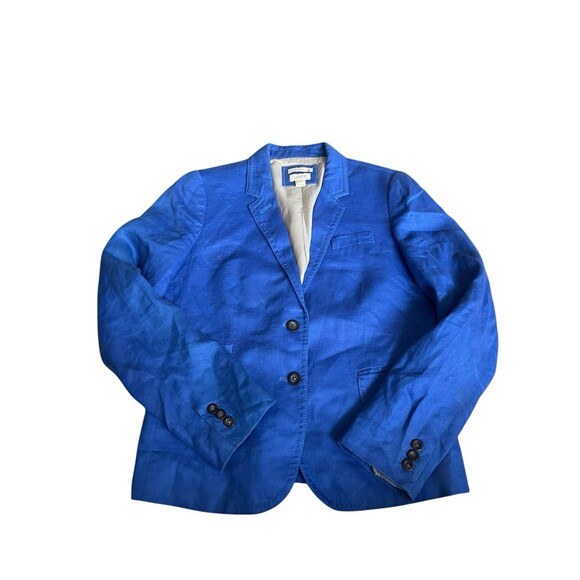 J. Crew Womens 100% Linen Schoolboy Blazer Jacket Sz 10 Blue Surgeon Cuff Preppy - Picture 2 of 10